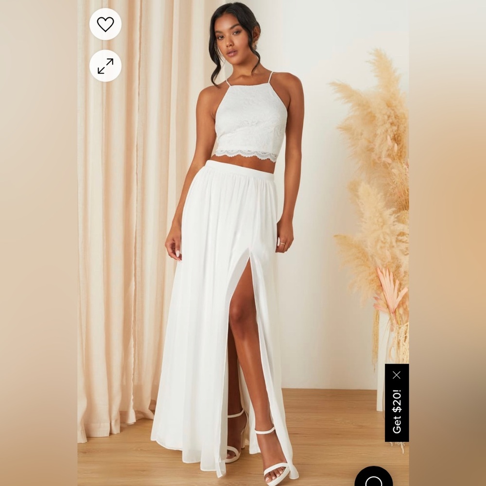 White Lace Two-Piece Maxi Dress